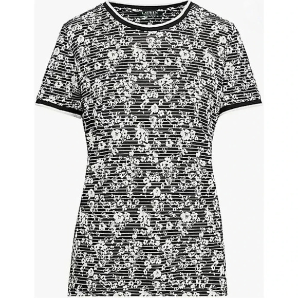 Lauren Ralph Lauren Tops - Lauren, Ralph Lauren, Women's Striped Floral Short-Sleeve T-Shirt, Medium